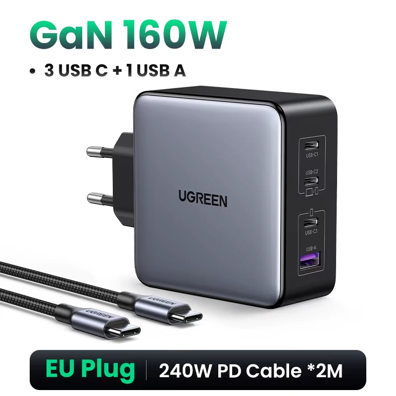 160W Gan Charger PD3.1 Type C for Macbook Pro Laptop USB Fast Charger QC4.0 3.0 Quick Charge for Iphone 17 Xiaomi Tablet