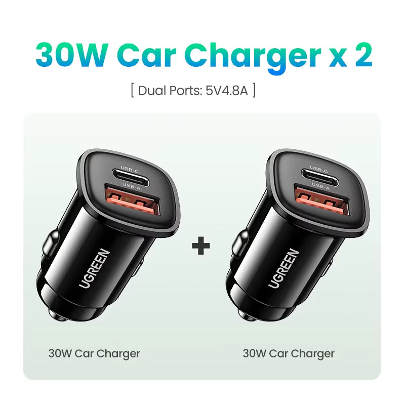 USB Car Charger 30W Quick Charge 4.0 QC4.0 QC3.0 PD Type C Fast Car USB Charger for Iphone 14 Xiaomi Mobile Phone