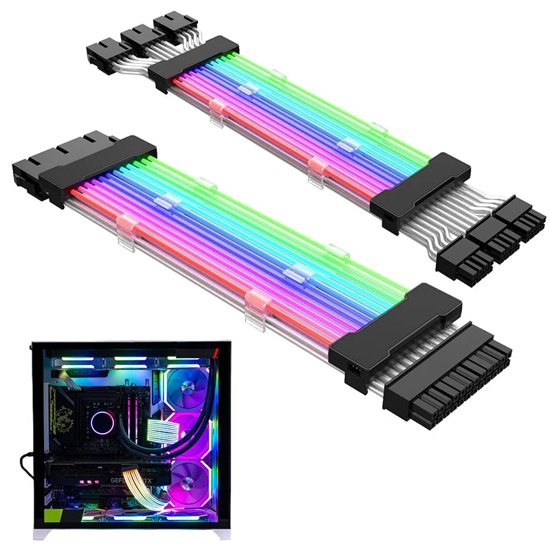 ARGB PSU Power Supply Extension Cable 24 Pin Motherboard Extension Cable Graphics Card 8-Pin 6+2Pin RGB Glow Extension Cable
