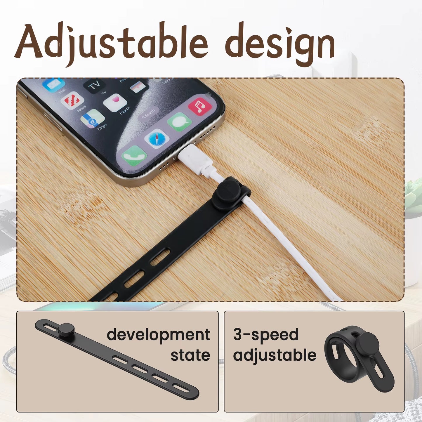 30Pcs Silicone Cable Ties Adjustable Cable Straps Cord Organizer Reusable Cable Management Organizer Fastening Cable Straps