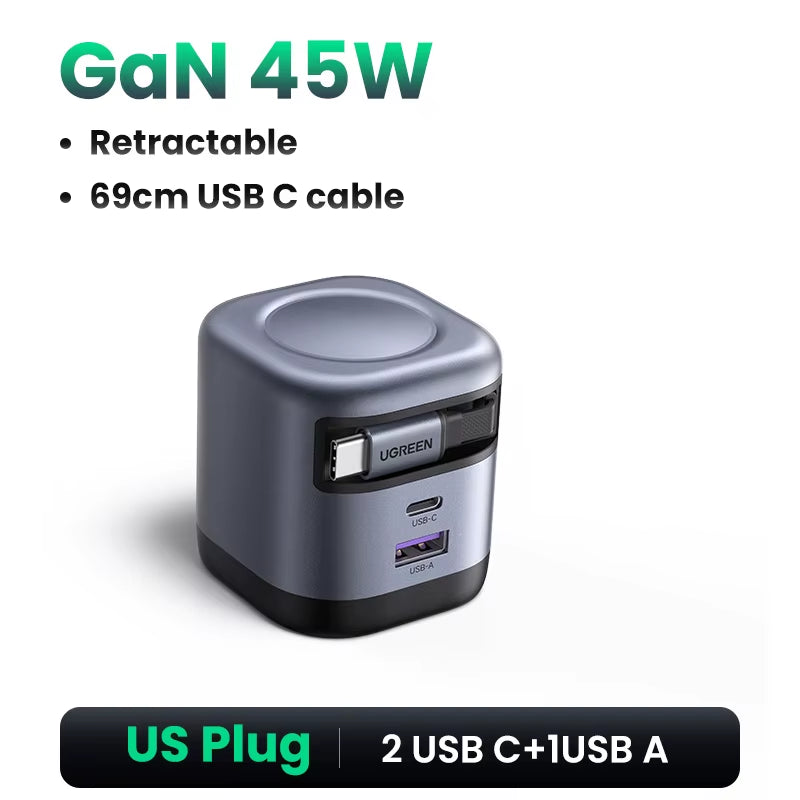 45W Gan Retractable Cable Charger UFCS PPS QC PD 3.0 for Iphone 17 16Pro Samsung S25 Ipad Macbook Air Tablet Fast Charger