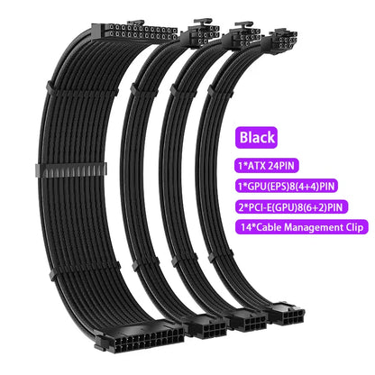 TEUCER TC-35 PSU Extension Cable Kit , Solid Color Cable Solid Combo 350Mm Atx24Pin Pci-E8Pin Cpu8Pin with Combs Power Cable