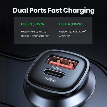 Car Charger 30W PD Quick Charge QC4.0 3.0 SCP Type C Fast USB Car Charger for Iphone 14 13 12 Xiaomi Mobile Phone Charger