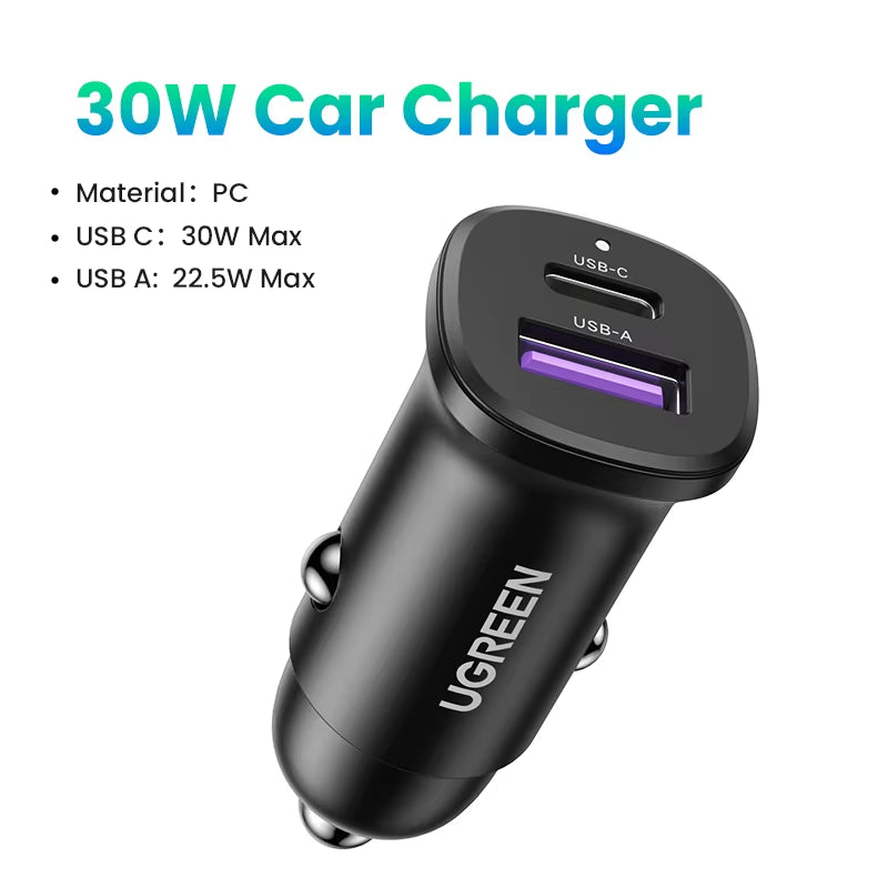 USB Car Charger 30W Quick Charge 4.0 QC4.0 QC3.0 PD Type C Fast Car USB Charger for Iphone 14 Xiaomi Mobile Phone