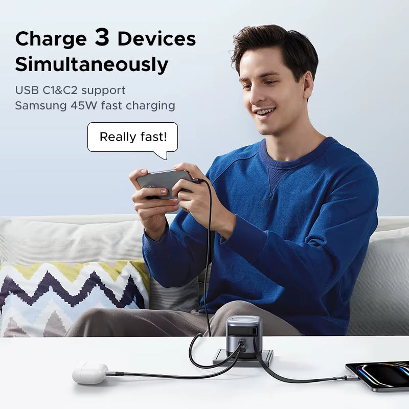 45W Gan Retractable Cable Charger UFCS PPS QC PD 3.0 for Iphone 17 16Pro Samsung S25 Ipad Macbook Air Tablet Fast Charger