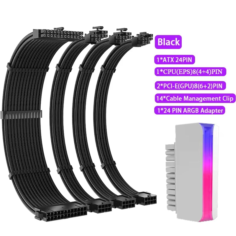 TEUCER TC-35 PSU Extension Cable Kit , Solid Color Cable Solid Combo 350Mm Atx24Pin Pci-E8Pin Cpu8Pin with Combs Power Cable