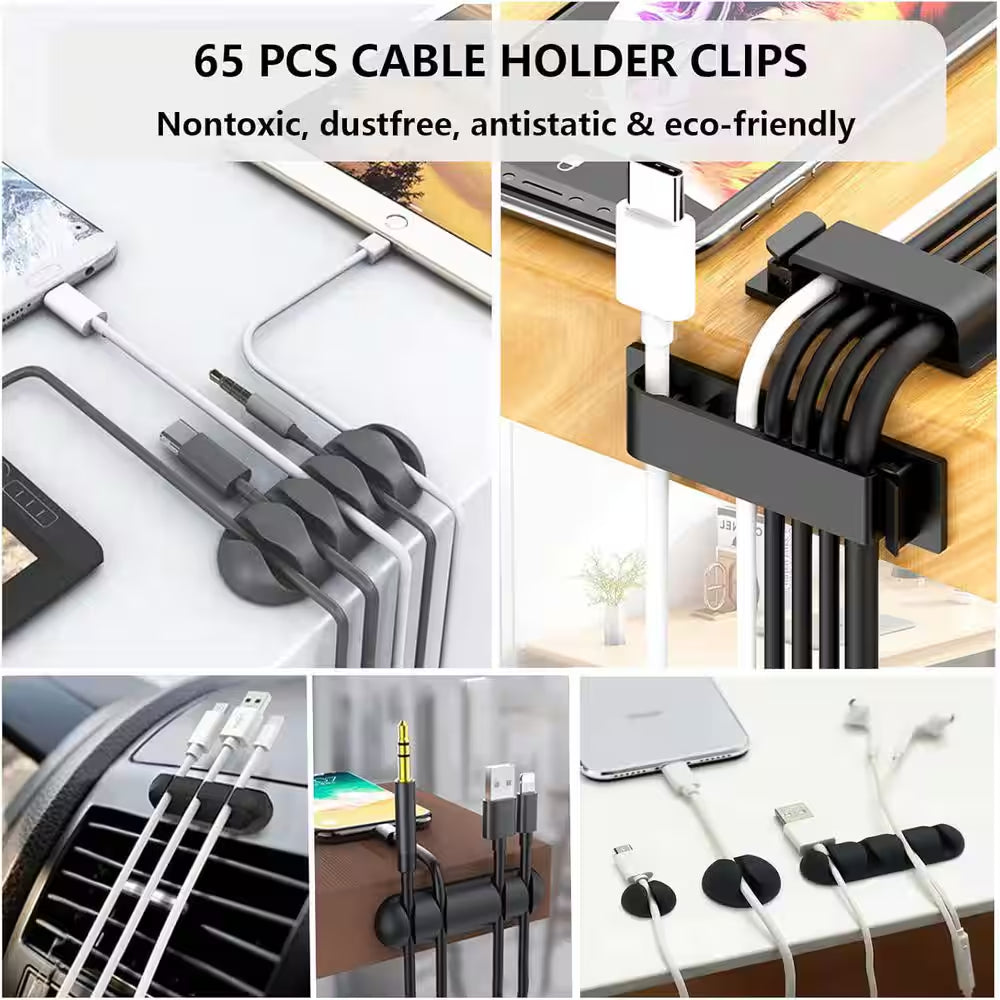 Cable Management Organizer Kit 311Pcs with Cable Sleeves, Ties for TV Office Home Electronics, Black and Transparent