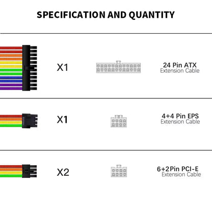 TEUCER TC-35 PSU Extension Cable Kit , Solid Color Cable Solid Combo 350Mm Atx24Pin Pci-E8Pin Cpu8Pin with Combs Power Cable