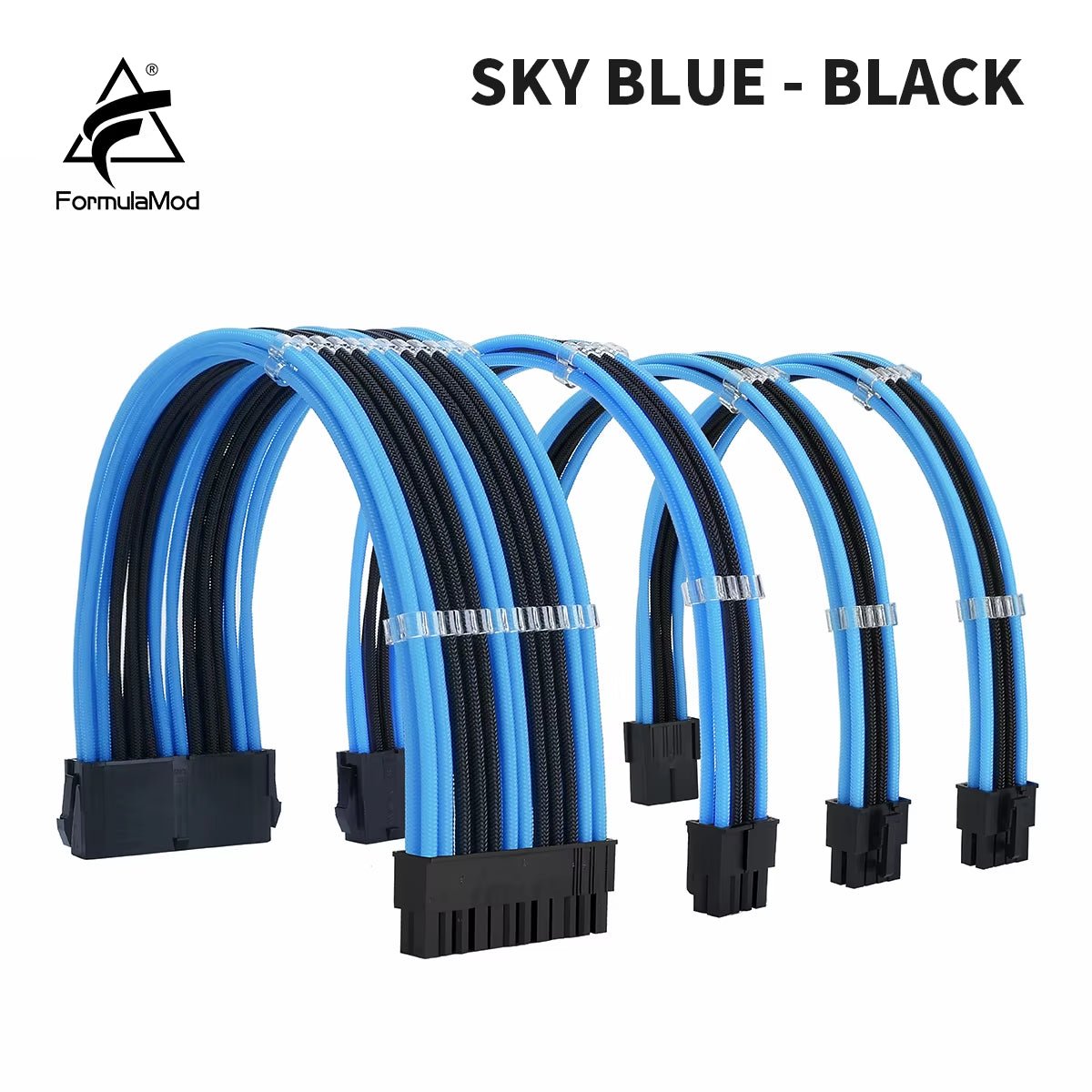 Formulamod NCK2 Series PSU Extension Cable Kit , Solid Color Cable Mix Combo 300Mm Atx24Pin Pci-E8Pin Cpu8Pin with Combs
