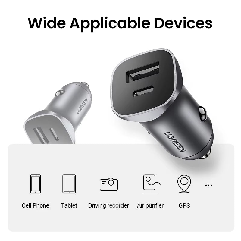 24W Car Charger Dual Port QC 4.0 3.0 Fast Charging for Iphone 17 16 15 Xiaomi Huawei Samsung Supercharge Type C Charger