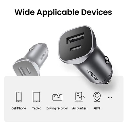 24W Car Charger Dual Port QC 4.0 3.0 Fast Charging for Iphone 17 16 15 Xiaomi Huawei Samsung Supercharge Type C Charger