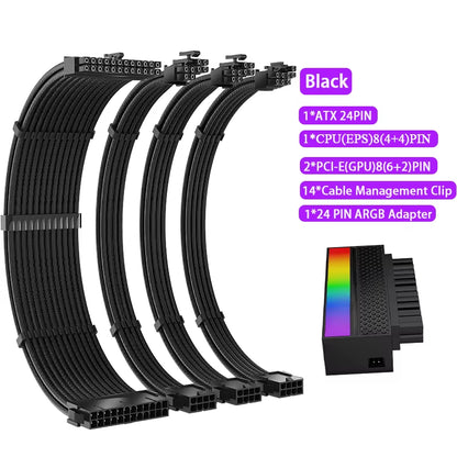 TEUCER TC-35 PSU Extension Cable Kit , Solid Color Cable Solid Combo 350Mm Atx24Pin Pci-E8Pin Cpu8Pin with Combs Power Cable