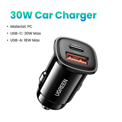 Car Charger 30W PD Quick Charge QC4.0 3.0 SCP Type C Fast USB Car Charger for Iphone 14 13 12 Xiaomi Mobile Phone Charger