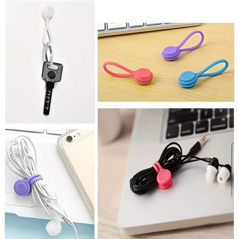 10Pcs Magnetic Cable Clip - Black Magnetic Silicone Cable Organizer Cable Ties Reusable Cable Ties for Home, Kitchen, Office