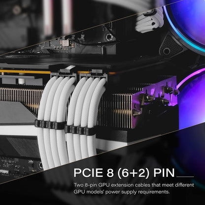PSU Extension Cable Sleeved Custom Mod PC Power Supply Cable, Soft Nylon Braided with Comb Kit 24PIN/8PIN to 6+2Pin/ 8PIN to 4+4PIN-30CM 300MM - White