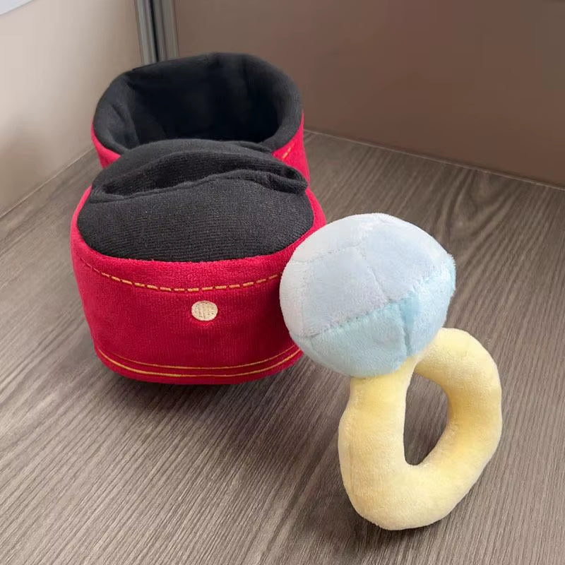 1 Set Funny Gifts Diamond Ring and Box Case Plush Toy Creative Stuffed Pet Chew Toys for Dog Engagement Wedding Oversized Ring