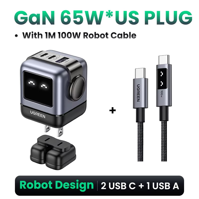 65W Gan Charger Uno Robot Design PD Fast Charger PPS PD3.0 for Iphone 17 16 15 Fast Charge for Xiaomi Laptop Macbook Pro