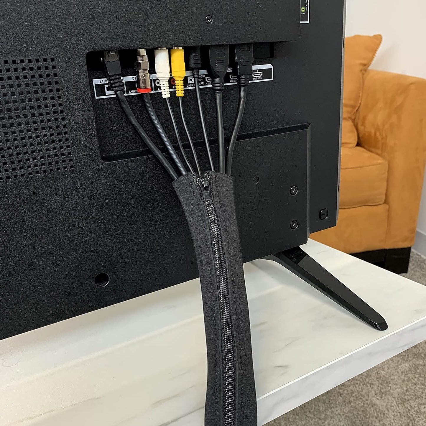 Zipper Cable Sleeve by - 24" X 4" (4-Pack) Black - Cord Organizer and Cable Pro