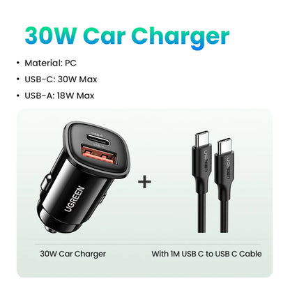 Car Charger 30W PD Quick Charge QC4.0 3.0 SCP Type C Fast USB Car Charger for Iphone 14 13 12 Xiaomi Mobile Phone Charger