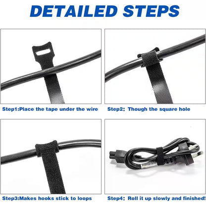 80PCS Reusable Cable Ties Black Adjustable 6-Inch Cord Organizer Hook Loop Cable Management for Home Office
