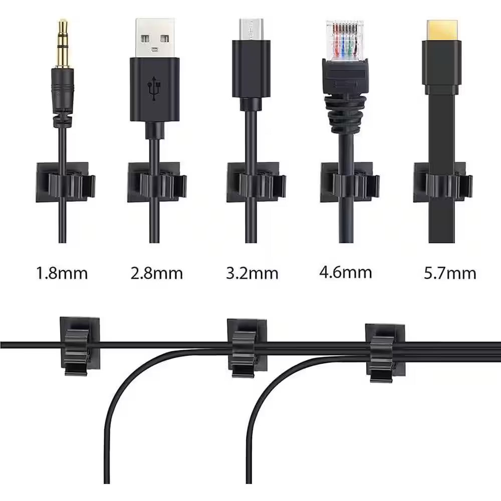 Self Adhesive Nylon Wire Adjustable Cable Clips Black Strong Hold Cable Organizer Drop Wire Holder 30-Pack