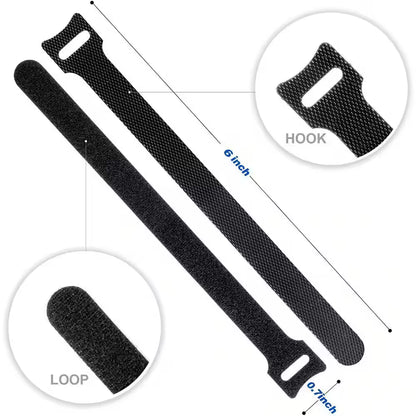 80PCS Reusable Cable Ties Black Adjustable 6-Inch Cord Organizer Hook Loop Cable Management for Home Office