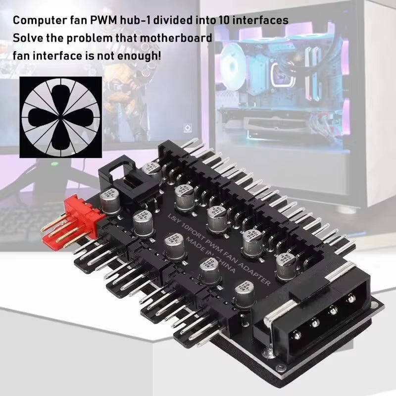 4Pin 10 Port PC Case Fan Hub PWM Controller SATA Power/Large 4P Splitter Motherboard Cooler Cooling Fan Cable