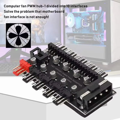 4Pin 10 Port PC Case Fan Hub PWM Controller SATA Power/Large 4P Splitter Motherboard Cooler Cooling Fan Cable