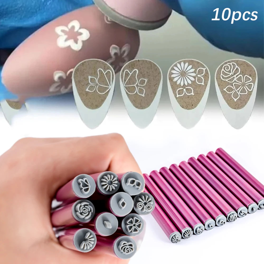 4/6/10Pcs Graffiti Drawing Nail Art Stamp Pen Set - DIY Nail Art Embellishment Flower Stamping Pens Nail Art Printing Templates