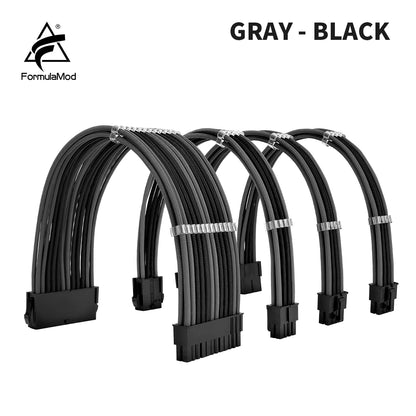 Formulamod NCK2 Series PSU Extension Cable Kit , Solid Color Cable Mix Combo 300Mm Atx24Pin Pci-E8Pin Cpu8Pin with Combs