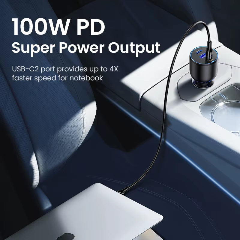 130W USB C Fast Car Charger for Xiaomi Iphone 17 Samsung Galaxy S25 Laptops PD3.0 Fast Charging USB Type C Car Charger