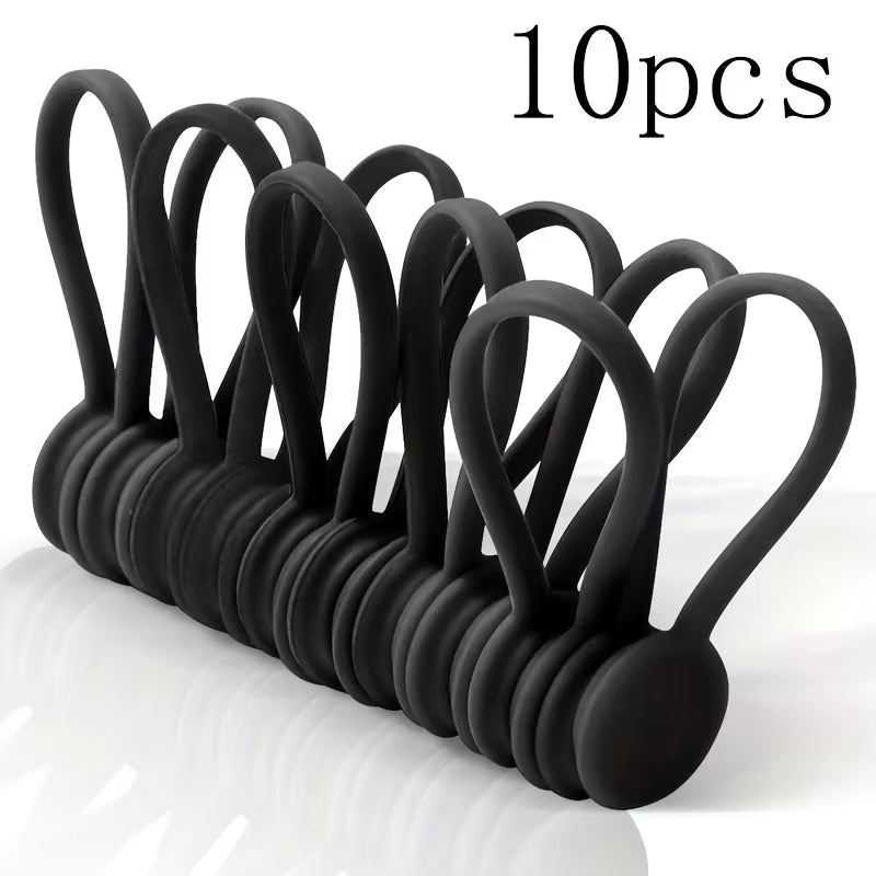 10Pcs Magnetic Cable Clip - Black Magnetic Silicone Cable Organizer Cable Ties Reusable Cable Ties for Home, Kitchen, Office