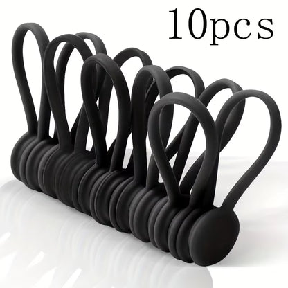 10Pcs Magnetic Cable Clip - Black Magnetic Silicone Cable Organizer Cable Ties Reusable Cable Ties for Home, Kitchen, Office