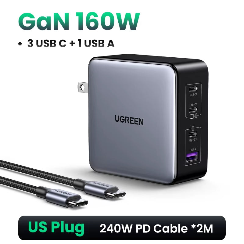 160W Gan Charger PD3.1 Type C for Macbook Pro Laptop USB Fast Charger QC4.0 3.0 Quick Charge for Iphone 17 Xiaomi Tablet