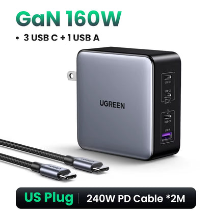 160W Gan Charger PD3.1 Type C for Macbook Pro Laptop USB Fast Charger QC4.0 3.0 Quick Charge for Iphone 17 Xiaomi Tablet