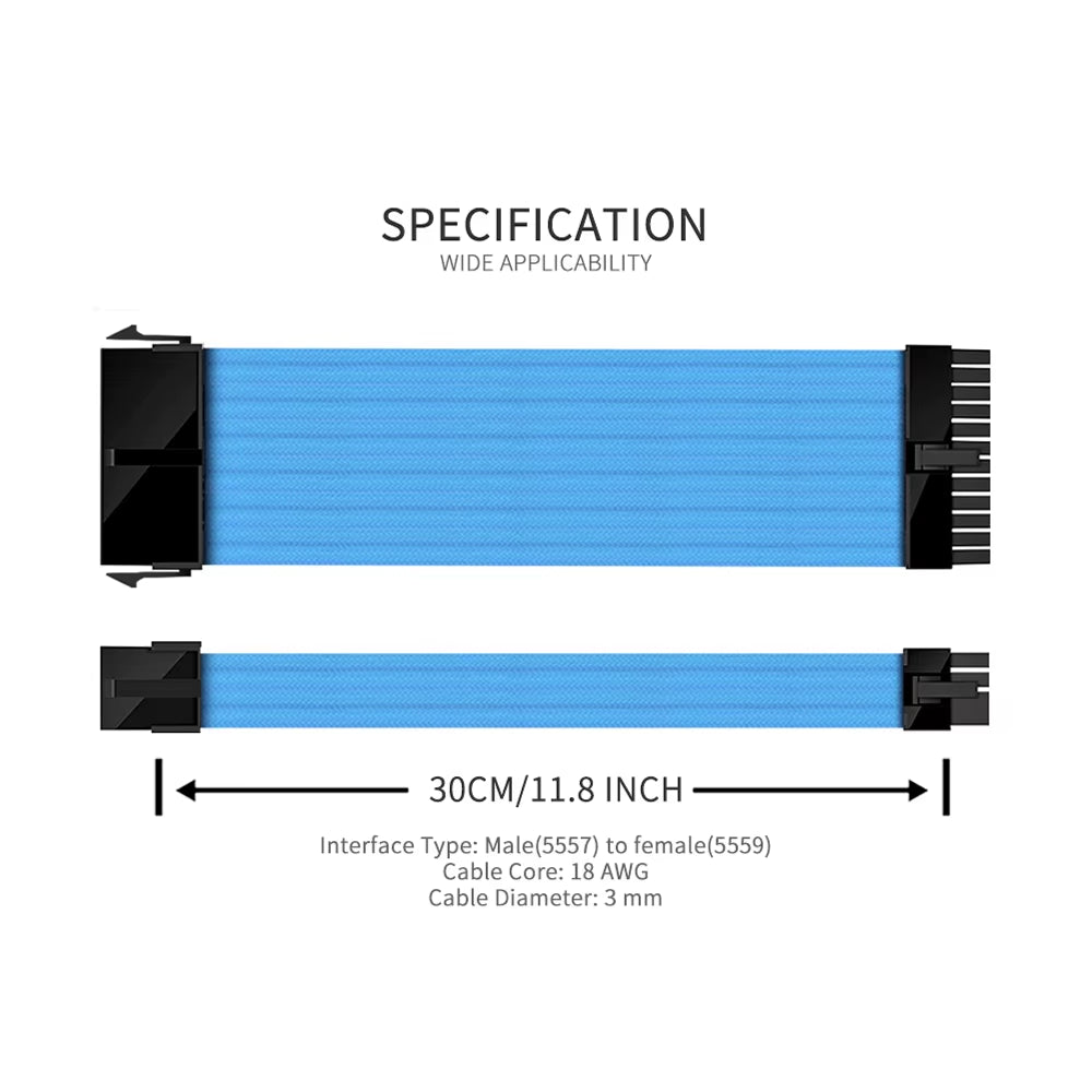 Formulamod NCK2 Series PSU Extension Cable Kit , Solid Color Cable Mix Combo 300Mm Atx24Pin Pci-E8Pin Cpu8Pin with Combs