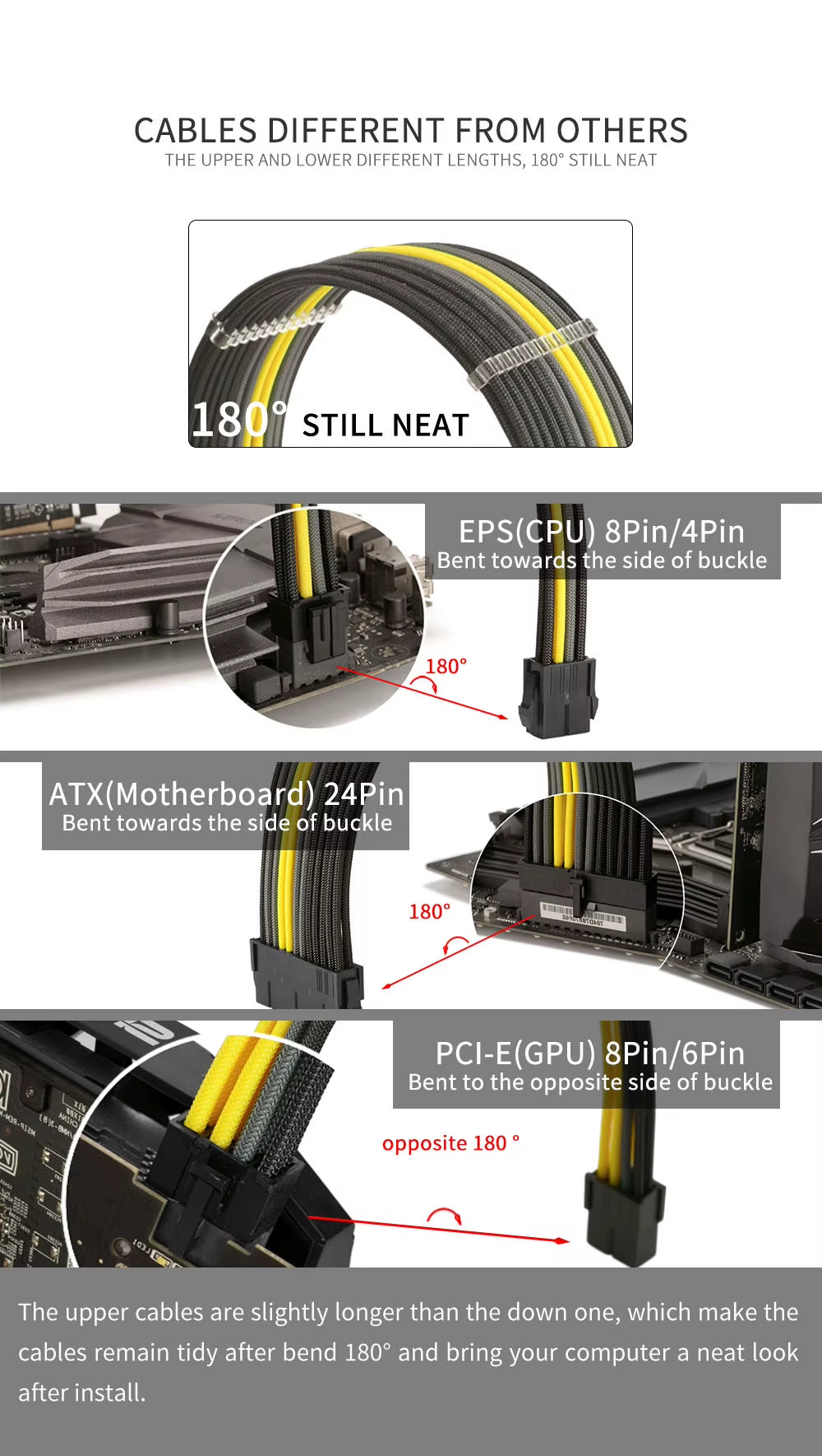 Formulamod NCK2 Series PSU Extension Cable Kit , Solid Color Cable Mix Combo 300Mm Atx24Pin Pci-E8Pin Cpu8Pin with Combs