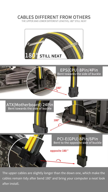 Formulamod NCK2 Series PSU Extension Cable Kit , Solid Color Cable Mix Combo 300Mm Atx24Pin Pci-E8Pin Cpu8Pin with Combs