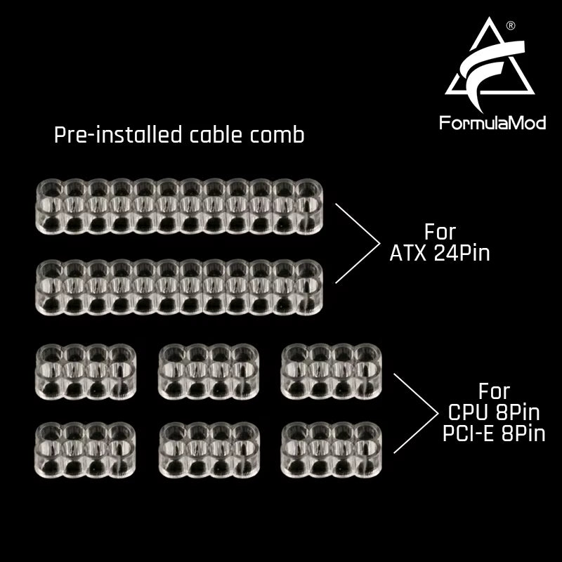 Formulamod NCK2 Series PSU Extension Cable Kit , Solid Color Cable Mix Combo 300Mm Atx24Pin Pci-E8Pin Cpu8Pin with Combs