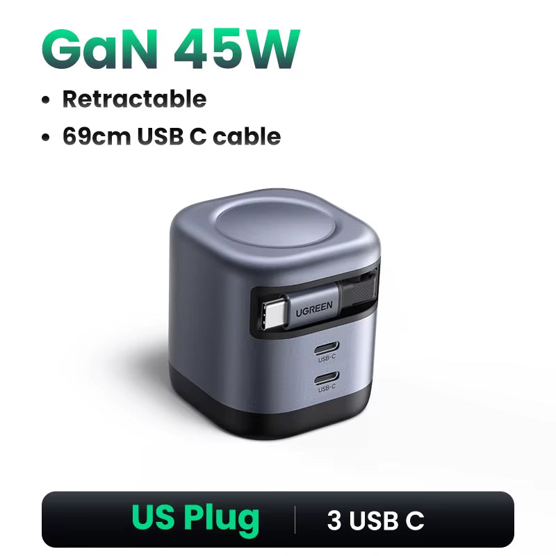 45W Gan Retractable Cable Charger UFCS PPS QC PD 3.0 for Iphone 17 16Pro Samsung S25 Ipad Macbook Air Tablet Fast Charger