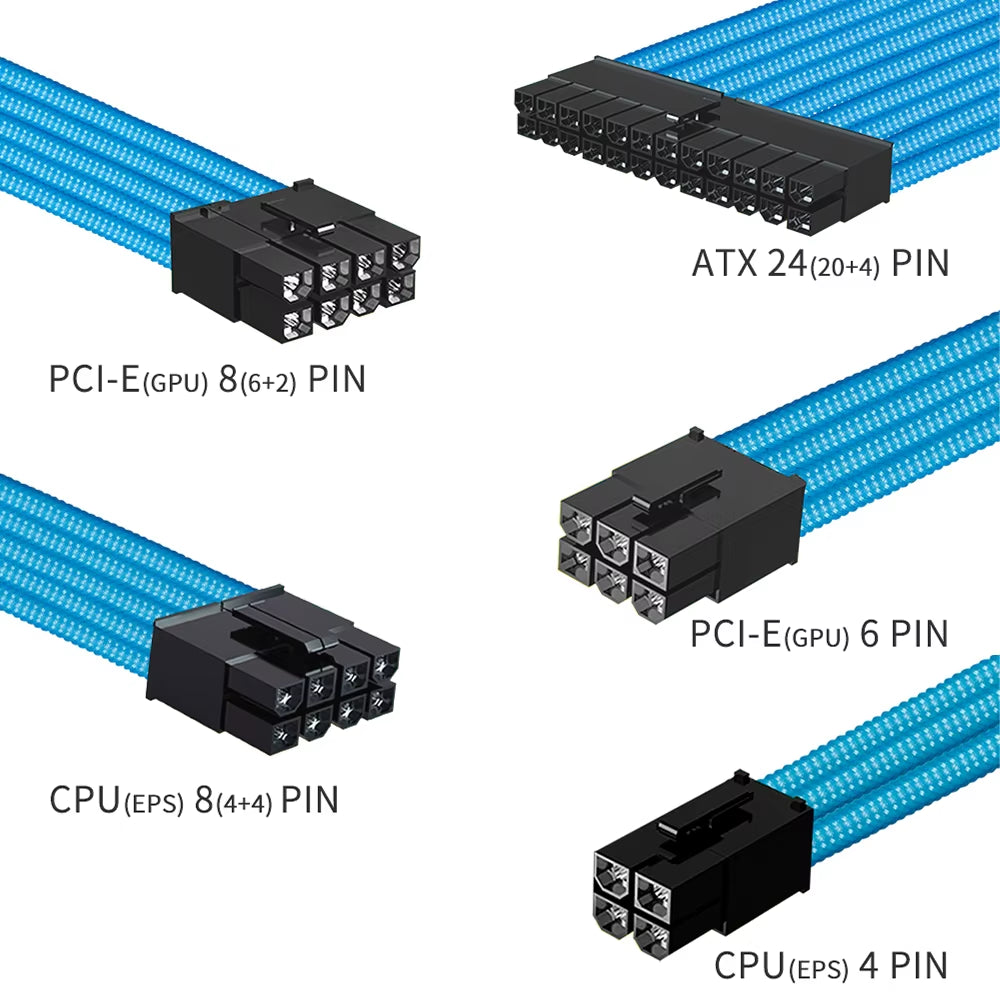 Formulamod NCK2 Series PSU Extension Cable Kit , Solid Color Cable Mix Combo 300Mm Atx24Pin Pci-E8Pin Cpu8Pin with Combs