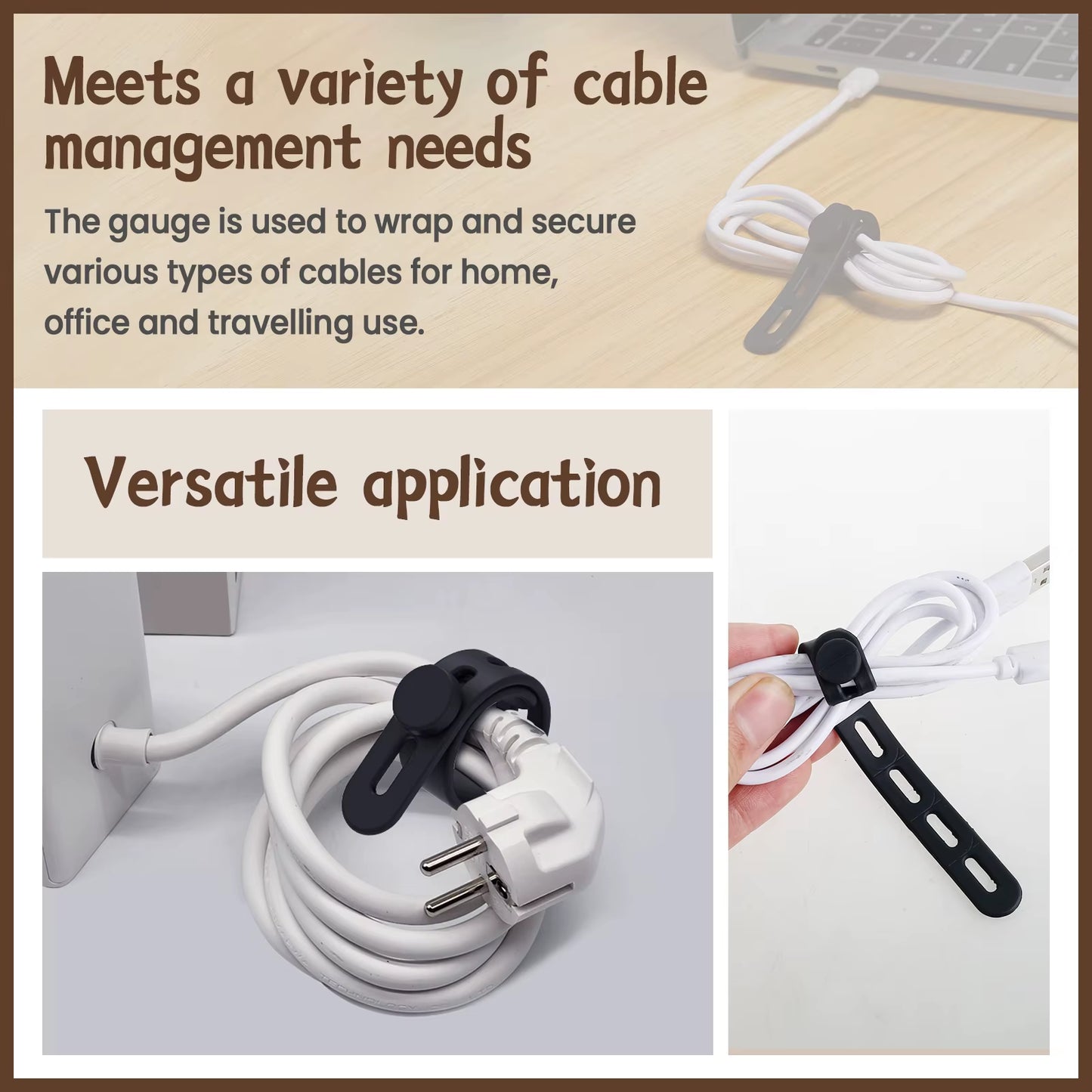 30Pcs Silicone Cable Ties Adjustable Cable Straps Cord Organizer Reusable Cable Management Organizer Fastening Cable Straps