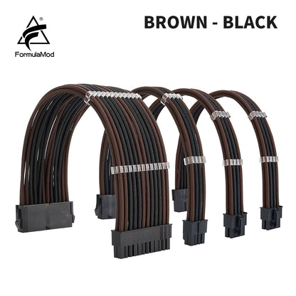 Formulamod NCK2 Series PSU Extension Cable Kit , Solid Color Cable Mix Combo 300Mm Atx24Pin Pci-E8Pin Cpu8Pin with Combs