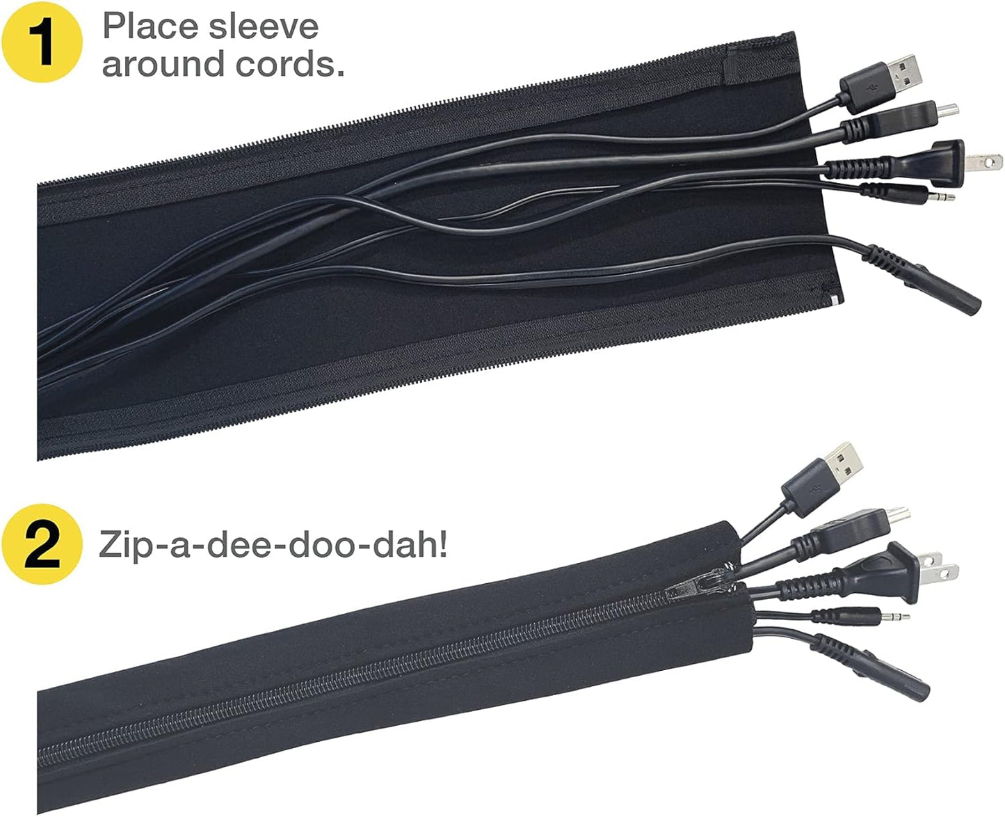 Zipper Cable Sleeve by - 24" X 4" (4-Pack) Black - Cord Organizer and Cable Pro