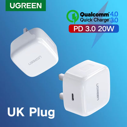 【UK Plug】 Quick Charge 4.0 3.0 QC PD Charger 20W USB Type C Fast Charger for Iphone 15 14 13 Pro Xiaomi Phone PD Charger