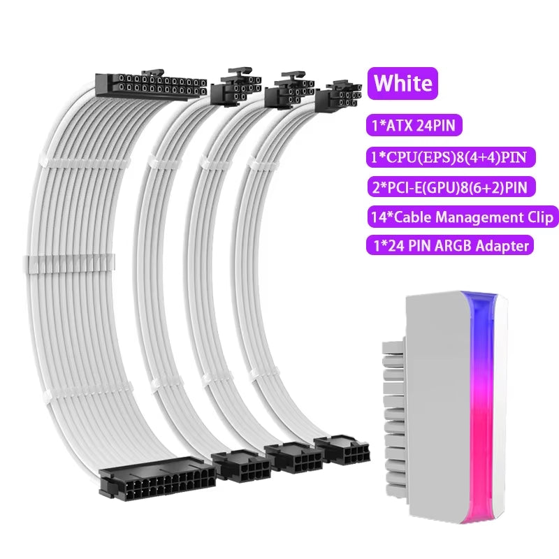 TEUCER TC-35 PSU Extension Cable Kit , Solid Color Cable Solid Combo 350Mm Atx24Pin Pci-E8Pin Cpu8Pin with Combs Power Cable