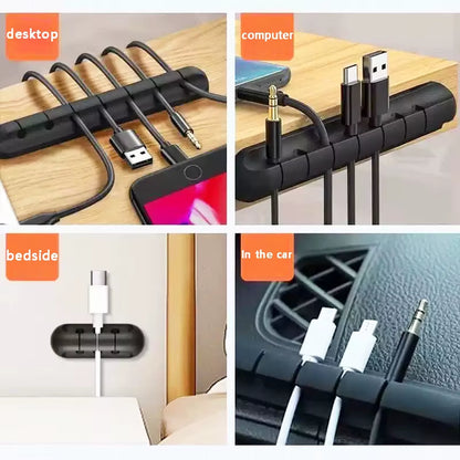 1Pc Self-Adhesive Cable Organizer for Easy Wire and Data Cable Management - 7 Hole Black Wire Clips and Network Cable Clamps