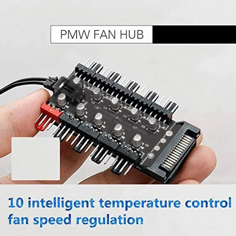 4Pin 10 Port PC Case Fan Hub PWM Controller SATA Power/Large 4P Splitter Motherboard Cooler Cooling Fan Cable