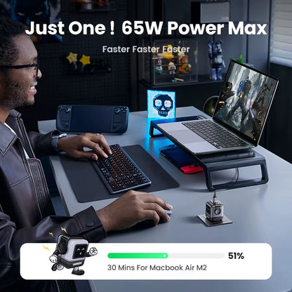 65W Gan Charger Uno Robot Design PD Fast Charger PPS PD3.0 for Iphone 17 16 15 Fast Charge for Xiaomi Laptop Macbook Pro
