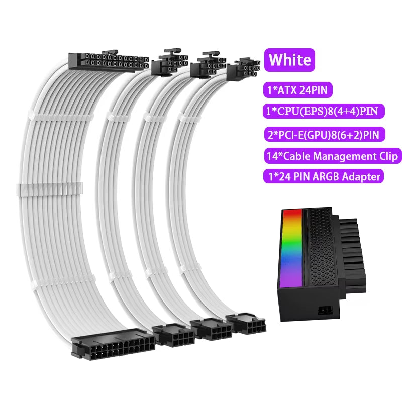 TEUCER TC-35 PSU Extension Cable Kit , Solid Color Cable Solid Combo 350Mm Atx24Pin Pci-E8Pin Cpu8Pin with Combs Power Cable